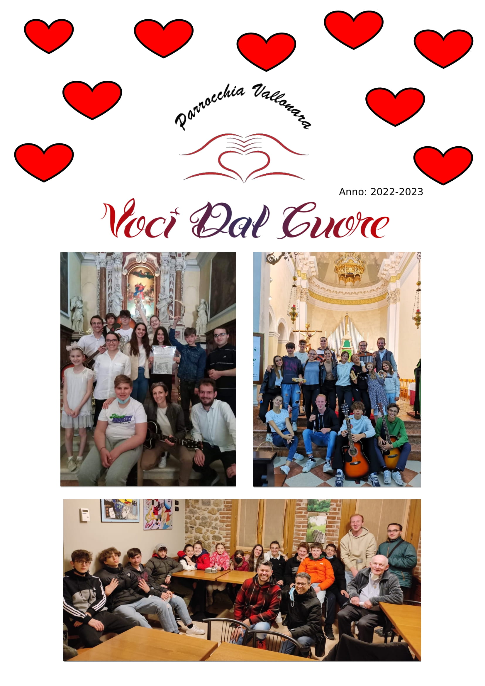 Voci dal Cuore poster with hearts and group photos